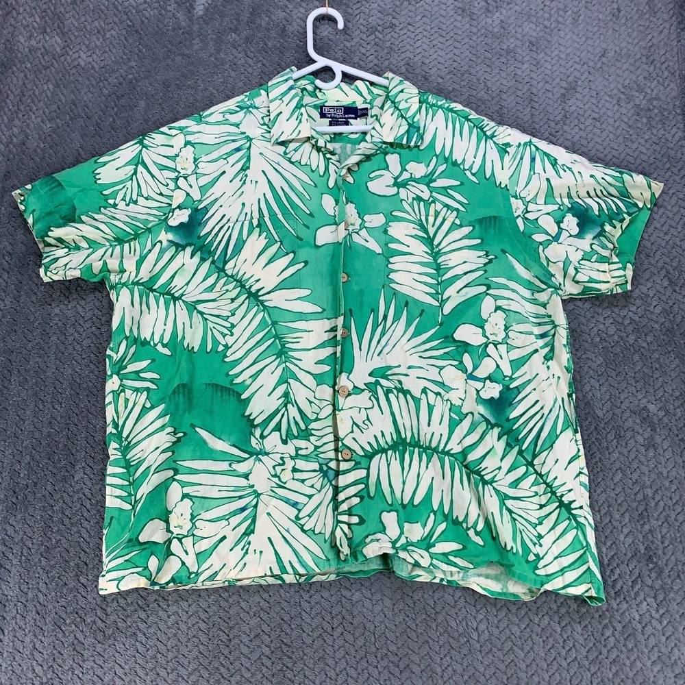Polo Ralph Lauren Camp Shirt Mens XXL 2XL Linen Blend Floral Watercolor Vintage